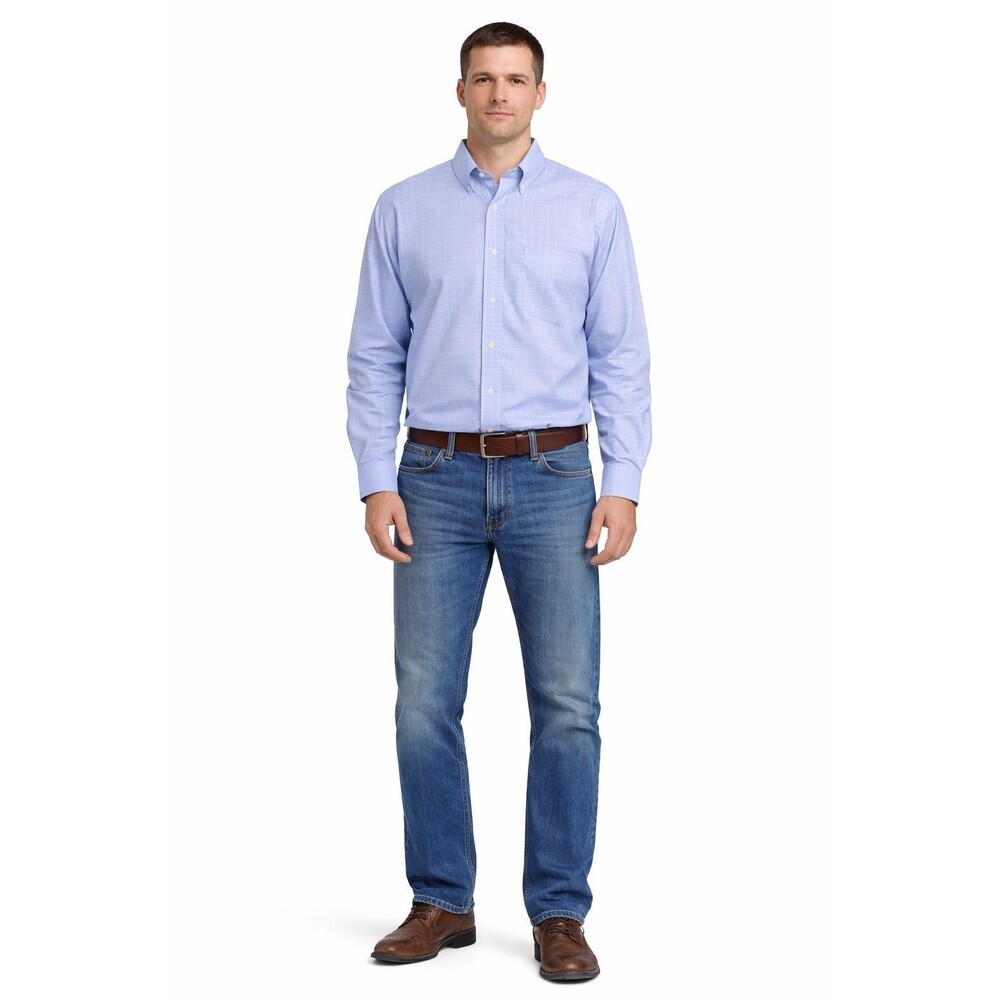 BROOKS BROTHERS 1818 Shirt Blue Check Plaid Supima Cotton Stretch 17 34 Men's